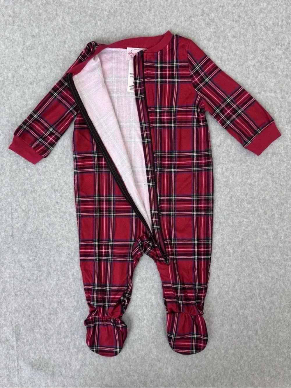 Lanz Of Salzburg One Piece Sleeper Pajamas 6-9 Months Baby Red Tartan Plaid